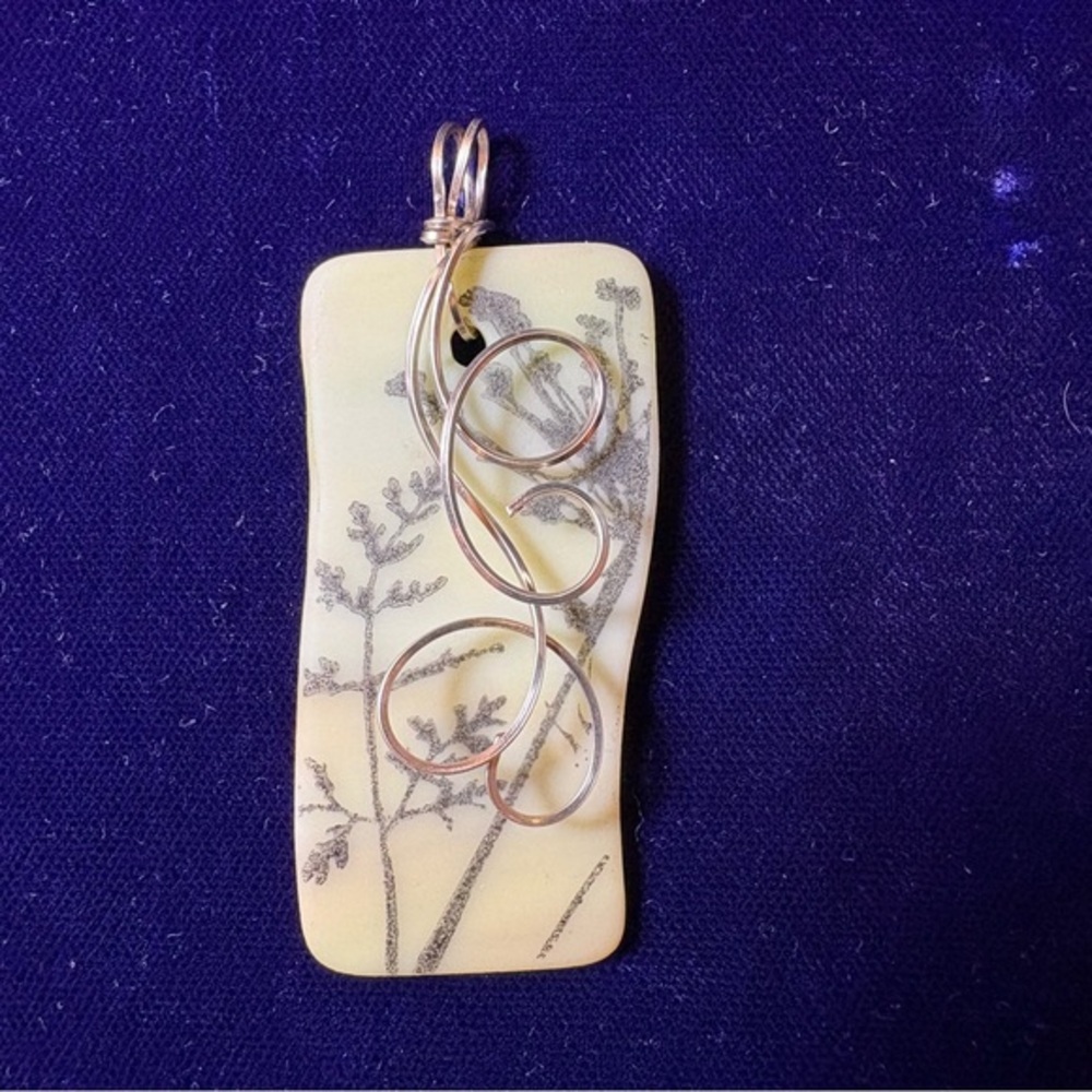 Hand Painted Sea Glass & Sterling Silver Wire Pendant